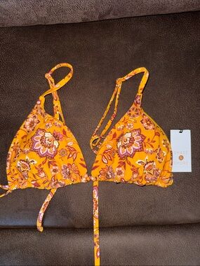 Shade & Shore Orange Floral Triangle Bikini Top